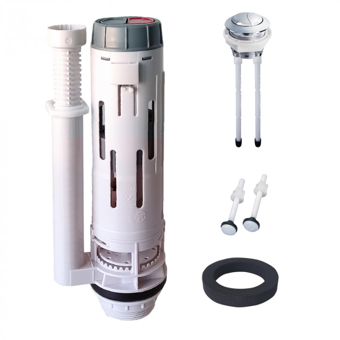 Комплект арматури Koer KT-0302-1/2" спускна 2-х кнопочна+наповнювальна з нижнім підкл, пласт.різьб.