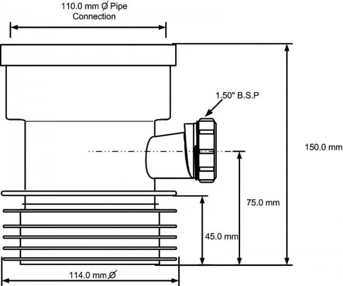Патрубок з'єднювальний 110mm з виводом 40мм DC1-BL-BO