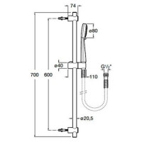 Душевой набор ROCA Stella со стойкой h700, воронкой + шланг, хром A5B1403C00
