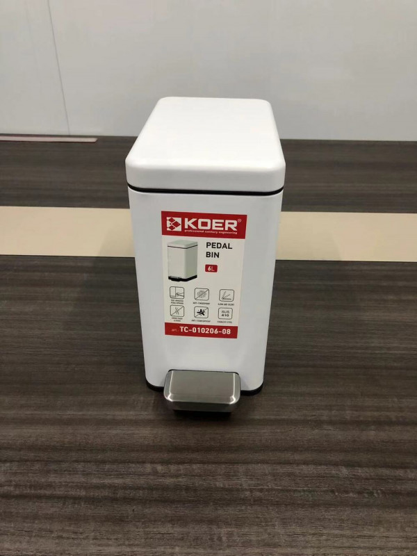 Відро для сміття з плавним закриттям прямокутне KOER TC-010206-08 6 л (колір білий) (KR5595)