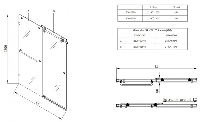Двері в нішу Koer SR SD06-120x220-TR-01 прозоре скло Easy Clean 8мм, хром (KR5367)
