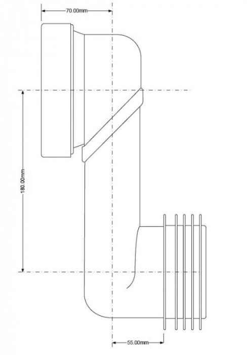 Патрубок пластиковий каналізаційний короткий 160 mm / ексцентричний зсув 180 mm з фланцевою прокладкою WCLO-18