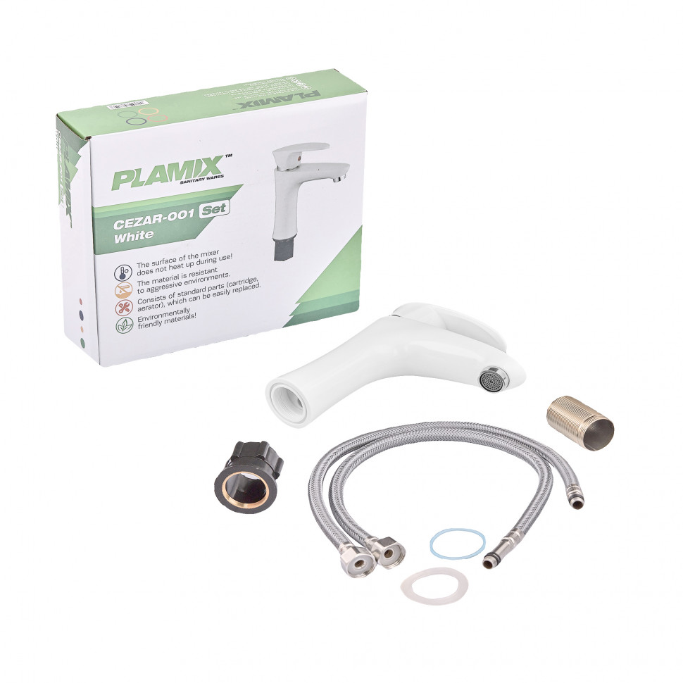 Змішувач для умивальника Plamix Cezar-001 SET White (з підведенням) (PM0661)
