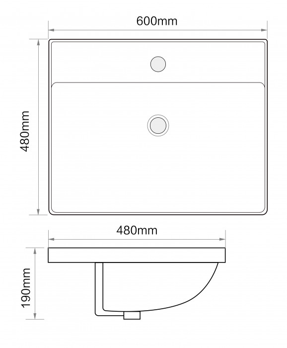 Раковина меблева MIXXUS PREMIUM STYLE-1501 600х480х190mm з отвором під змішувач та переливом (MP6498)