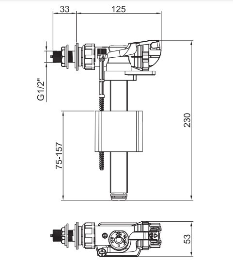 Арматура наповнювальна Koer KT-0105-1/2" з боковим підвед., латунне різьбл. 1/2" (KR5610)