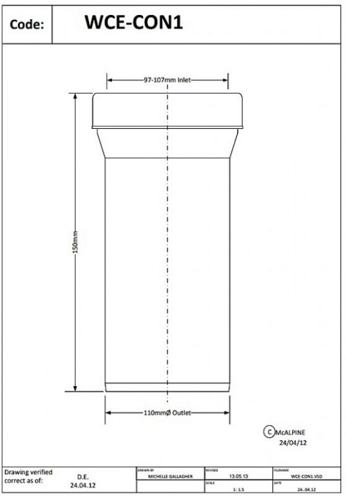 Патрубок прямий 150mm WCE-CON1-150MM