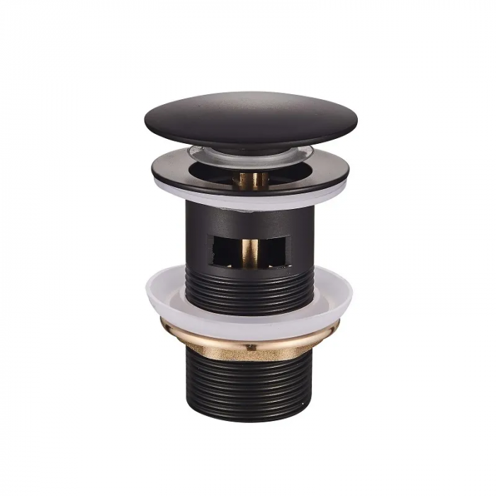 Донний клапан для раковини з переливом Mixxus POP-UP-03 BLACK автоматичний (Click-Clack) (Колір чорний) 1 1/4'' (MI6139)