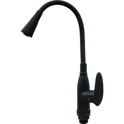 Змішувач для кухні PLAMIX CEZAR-011-B SET MATTE BLACK REFL.BLACK з силіконовим виливом, з підведенням (PM0719)