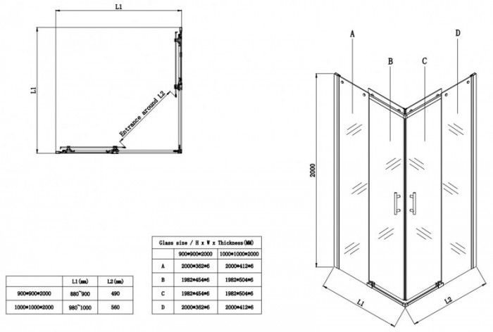 Душова кабіна без піддону Koer SR SC03-100x100x200-TR-01 прозоре скло Easy Clean 6мм, хром (KR5357)