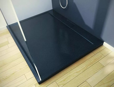 Піддон квадратний AXIM 90х90 stone effect чорний + сифон