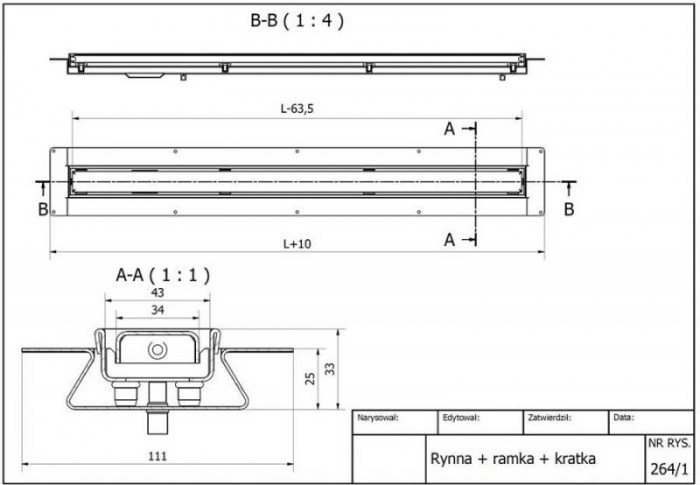 Злив у підлогу Omega Slim 600мм MPCD600-O-B-NT без ніжок