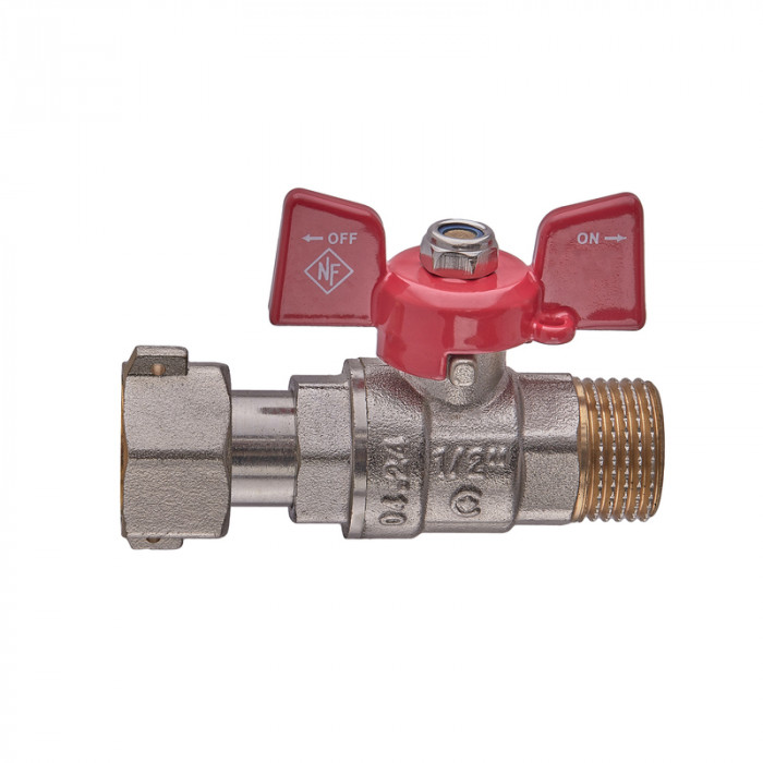 Кран кульовий Nolf classic NFC.821-06-1/2" FM ГШМ з накидною гайкою, ручка "метелик" червона (NF3153)