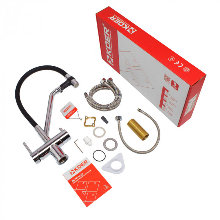 Кухонний змішувач з силік. виливом і вих. для питної води KOER KB-72006-01 (KR3379)