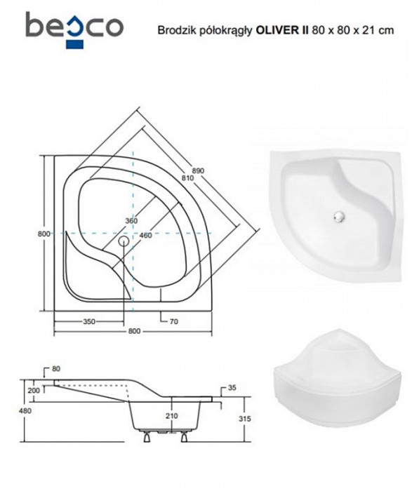Обудова до піддона OLIVER 80Х80Х21 II