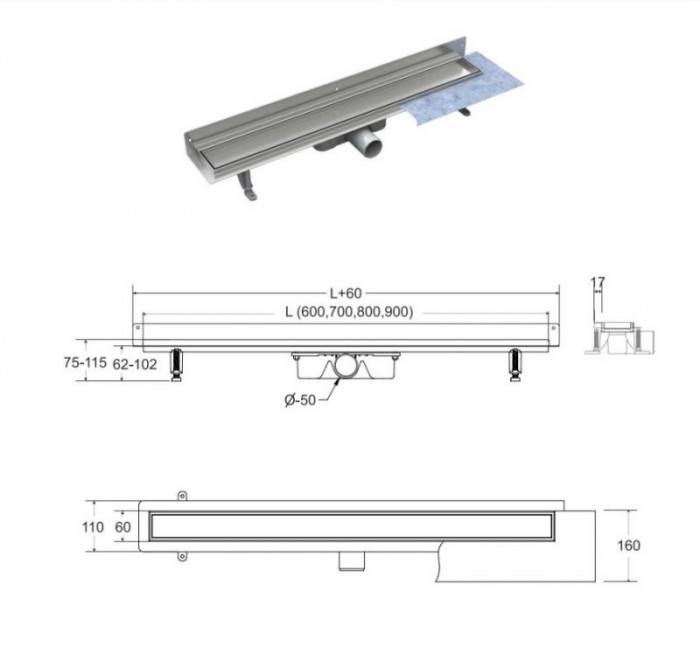 Лінійний душовий трап Virgo Next Duo 80