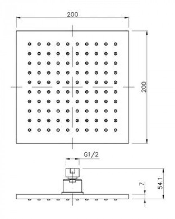 Верхній душ IMPRESE 200x200 мм, квадратний, без тримача, колір хром SQ200B