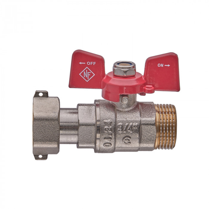 Кран кульовий Nolf classic NFC.821-08-3/4" FM ГШМ з накидною гайкою, ручка "метелик" червона (NF3154)