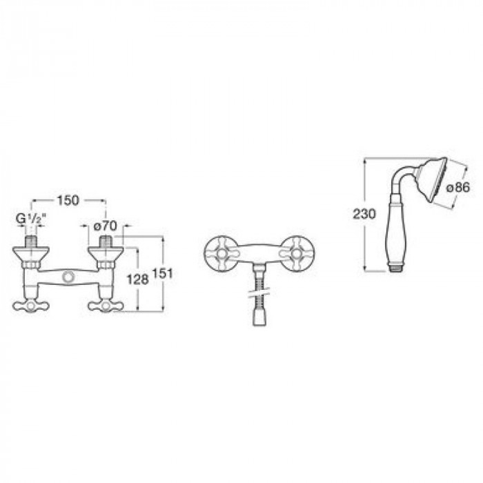 Змішувач для душу ROCA Carmen двовентильний, з душовим гарнітуром, хром A5A204BC00