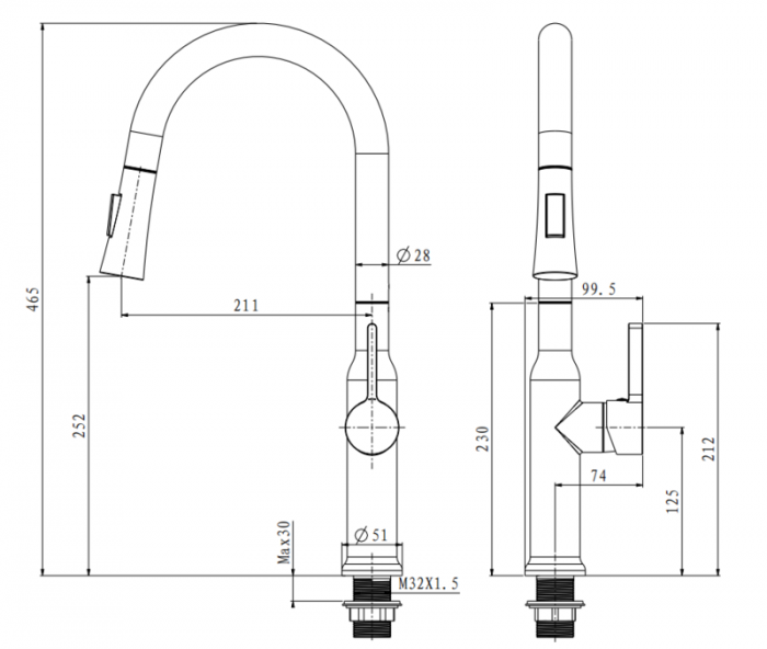 Змішувач для кухні з висувним виливом Mixxus Premium PULL 014 (MI6958)