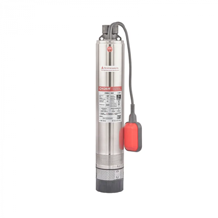 Насос свердловинний KOER 4TMS5.1-38/5 (нижній забір води) Н=38М, Q=6кбМ, P=370 Вт, каб.12м, 1-1/4" (KP3307)