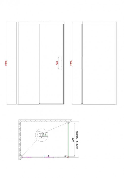 Бічна стінка до кабіни Koer SR SW05-90x200-TR-01 прозоре скло Easy Clean 6мм, хром (KR5407)