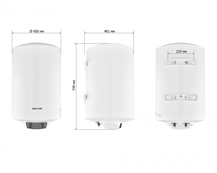 Водонагрівач "Циліндр" MIXXUS EWH-08080 ROUND DRY накопичувальний 80 л, сухий тен 2 kW (WH0609)