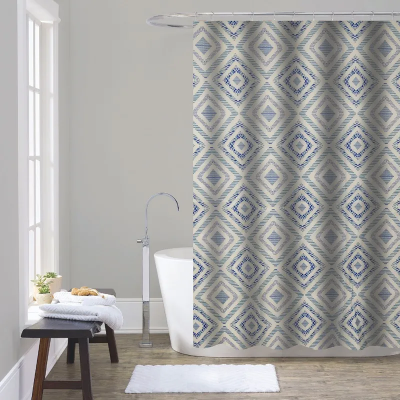 Штора для ванної з поліестеру Zerix SCT-011-180x180 (Візерунок &quot;Синій ромб на сірому&quot;) (ZX4982)