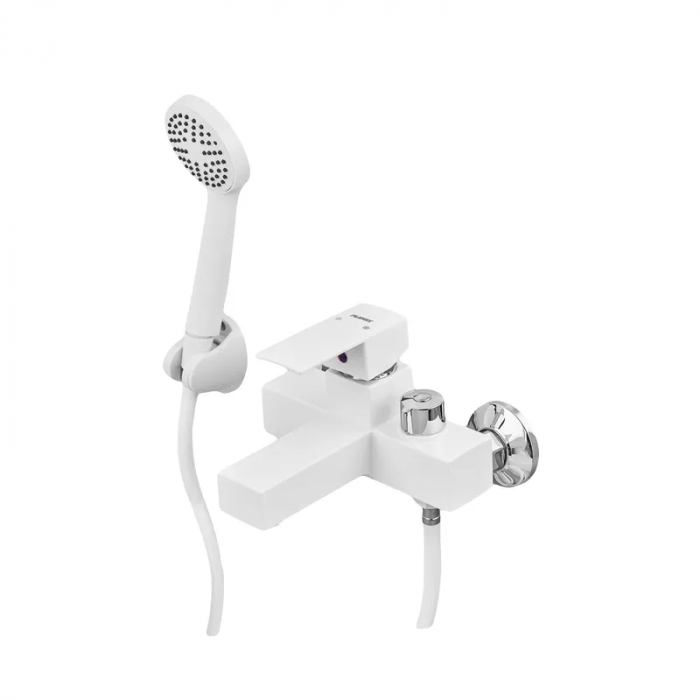 Змішувач для ванни Plamix Kubus-009 EURO SET White (з шлангом, лійкою та кронштейном) (PM0673)