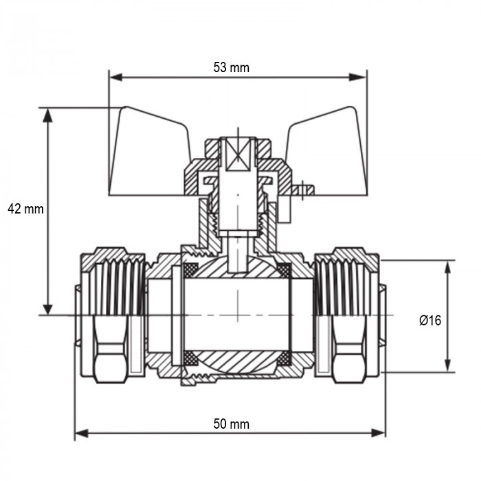 Кран кульовий Koer Wing 16x16 (KR.353) (LL1657)