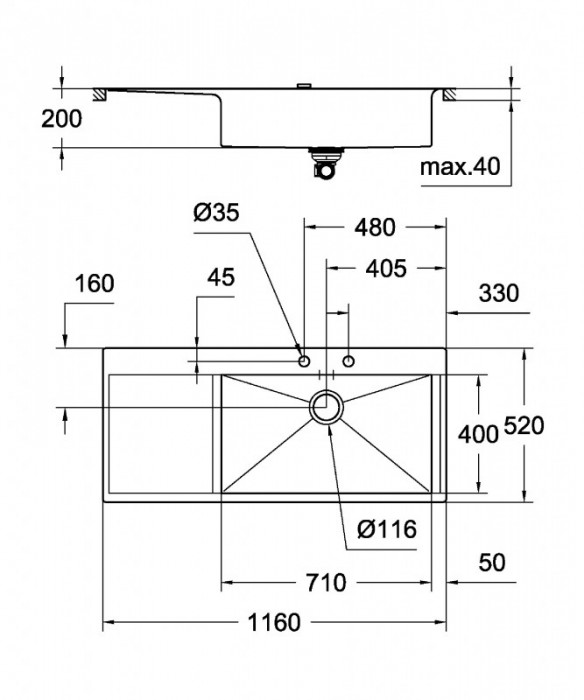 Мийка кухонна Grohe EX Sink K1000 (подвійне крило зліва) (31582SD0)
