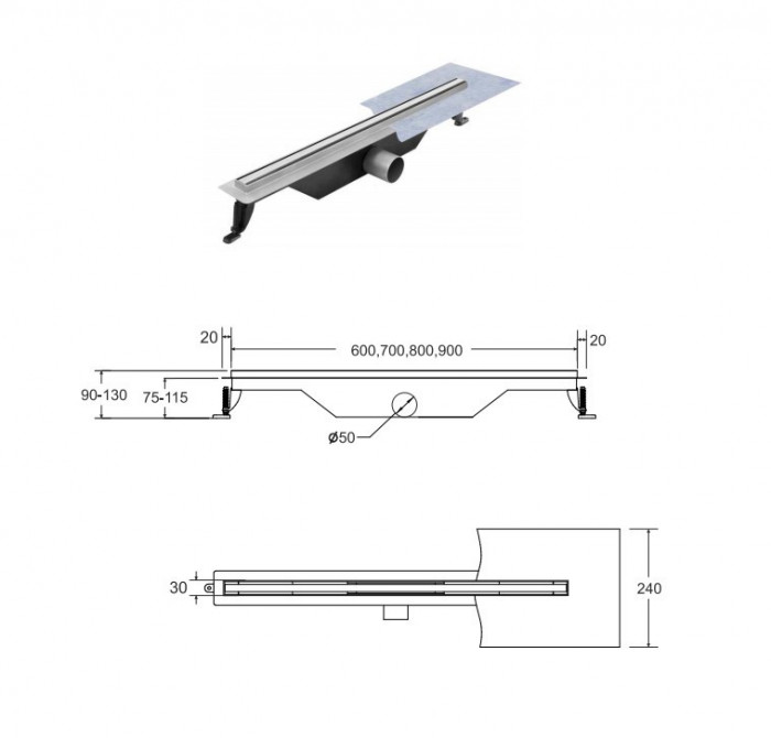 Лінійний душовий трап Virgo Slim 70