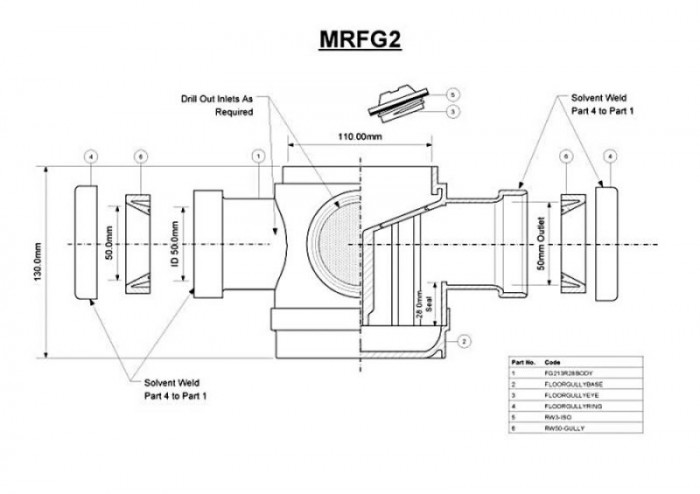 Злив у підлогу з ABS на 4 отвори (50 мм.) MRFG2