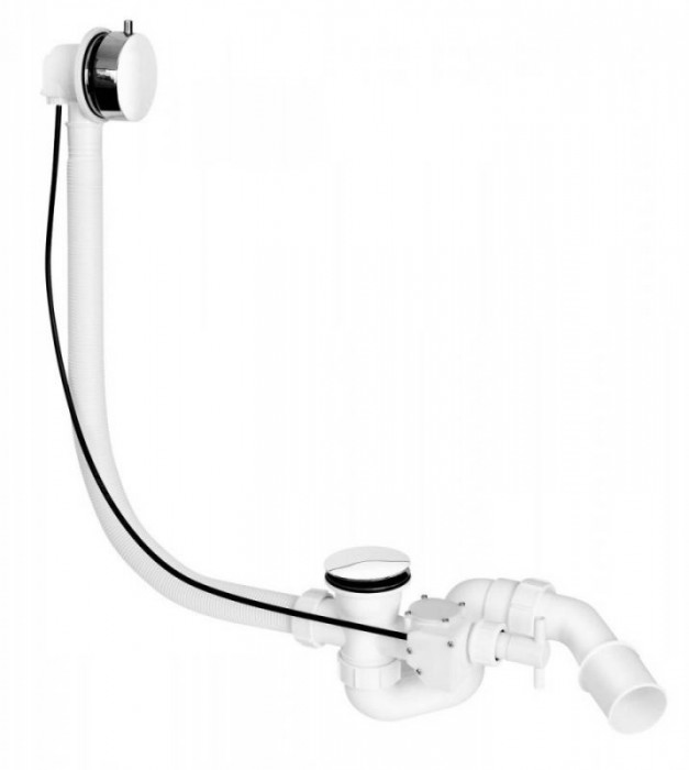 Сифон для ванны автомат Premium с двойным дренажем, латунная накладка круглая 1 1/2*40/50 PUTWTCPR+TEE