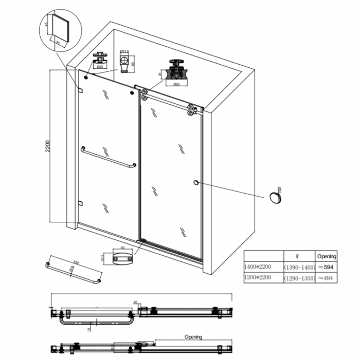 Двері в нішу Koer SR SD06-140x220-TR-07 прозоре скло Easy Clean 8мм, графіт (KR5369)