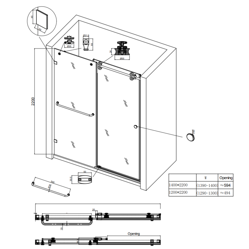 Двері в нішу Koer SR SD06-140x220-TR-07 прозоре скло Easy Clean 8мм, графіт (KR5369)