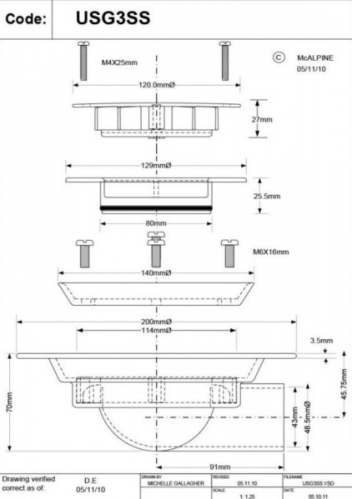 Злив у підлогу з ABS-пластику (круглий / 120 мм. / вихід - 50 мм.) USG3SS