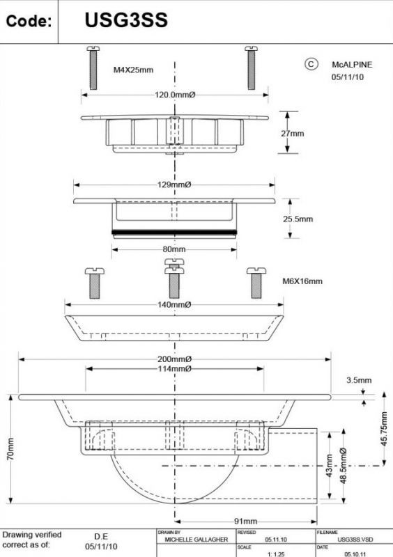 Злив у підлогу з ABS-пластику (круглий / 120 мм. / вихід - 50 мм.) USG3SS