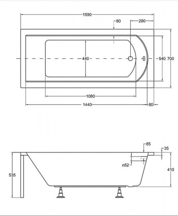 Ванна акрилова SHEA 160х70 (соло) без ніг