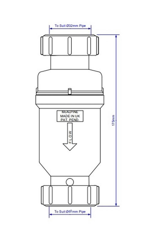 Сифон із зворотнім клапаном 32 х40 мм MACVALVE-12