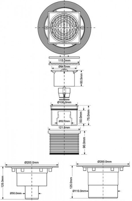 Злив у підлогу з клапаном 50 мм. HCFG3V-50
