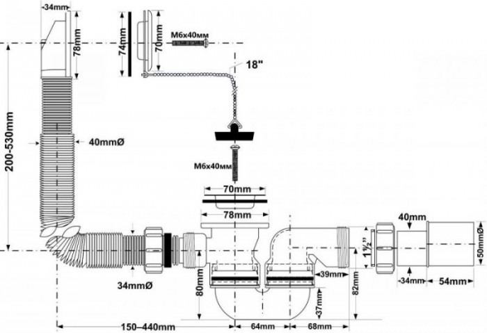 Сифон для ванни звичайний HC30-EX
