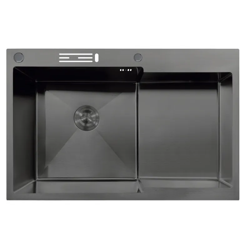 Мийка MIXXUS MH7849L-HK NANO-BLACK (3.0/0.9) з нержавіючої сталі "глибоке крило", з підставкою під ножі (MX1936)