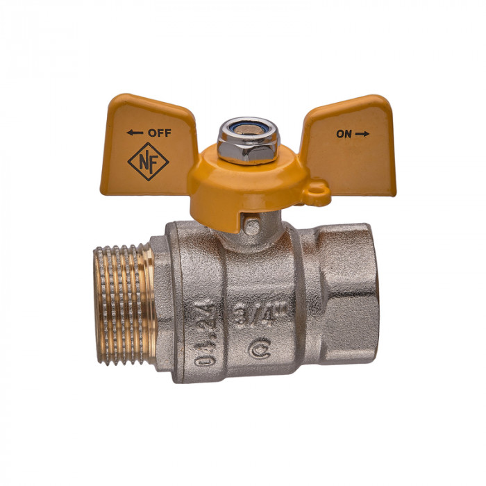 Кран кульовий Nolf classic NFC.722-08-3/4" FM ГШМ YELLOW, ручка "метелик" жовта (NF3130)