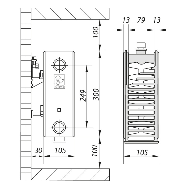 Сталевий радіатор KOER 22x300x1000B (1276 Вт, 15,25 кг, нижнє підключення, з термоклапаном (RAD103)
