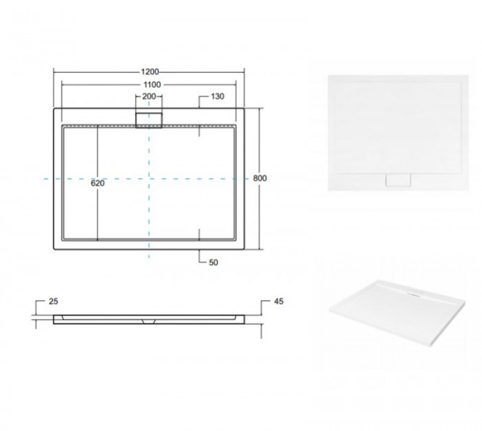 Піддон прямокутний AXIM 120x80х4.5 + сифон