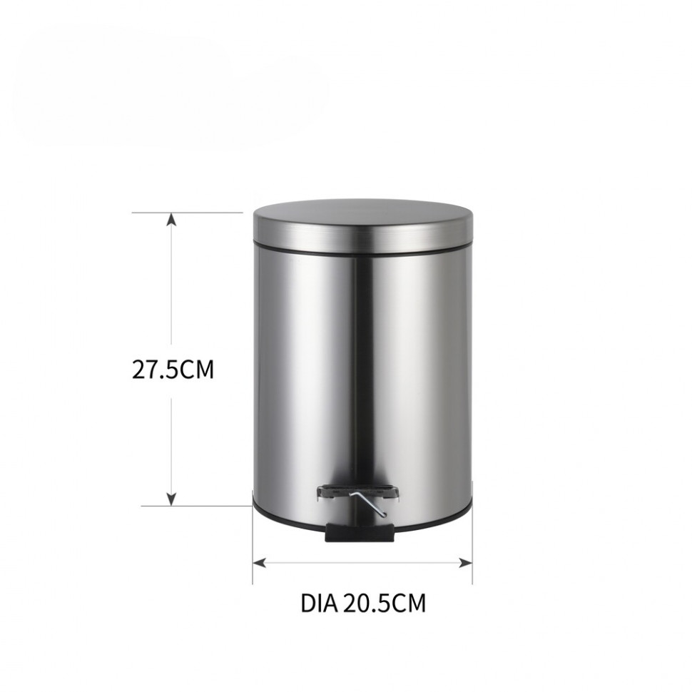 Відро для сміття з плавним закриттям кругле ZERIX SOLO-TC0205 SS COLOR 5л (колір нержавійка) (ZX5888)