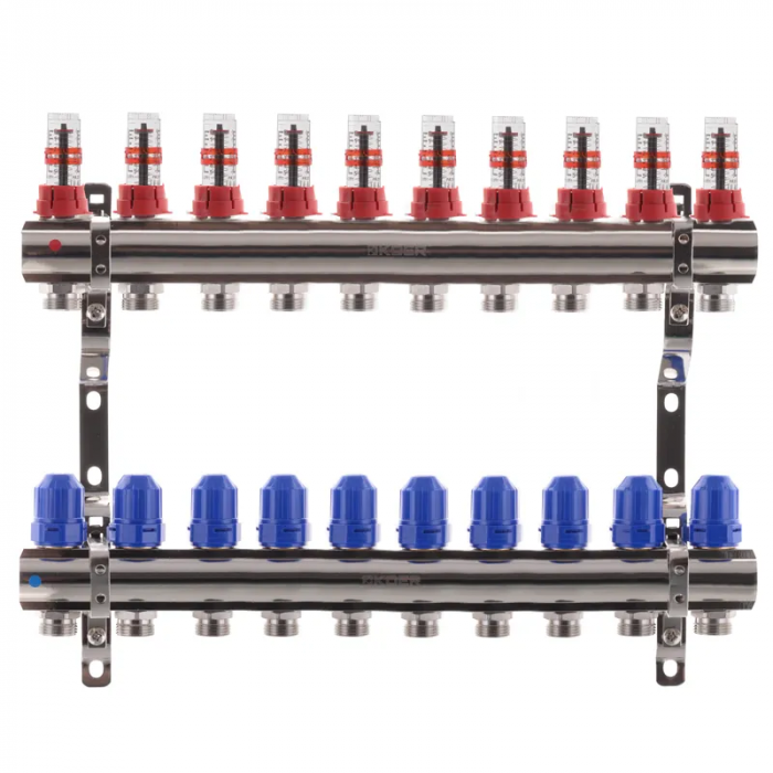 Колекторний блок з витратомірами Koer KR.1110-10 1"x10 ways (KR2647)