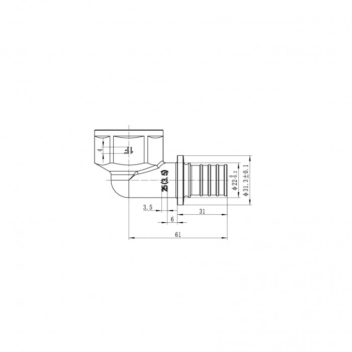 Кутник перехідний з ВР Koer KA.L10F-25 - 25(3.5mm) x 1"F (KR4879)