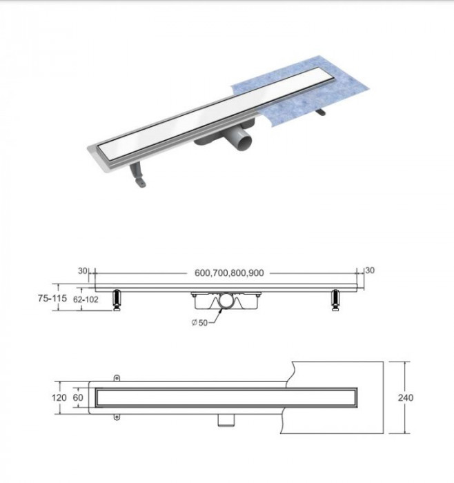 Лінійний душовий трап Virgo White 70
