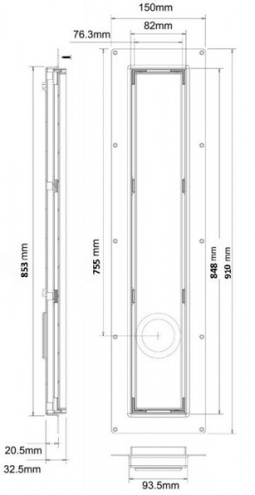 Злив у підлогу ПРЯМОКУТНИЙ PLAIN: 900 мм CD900-B-NT+ сифон CD-HC26-65